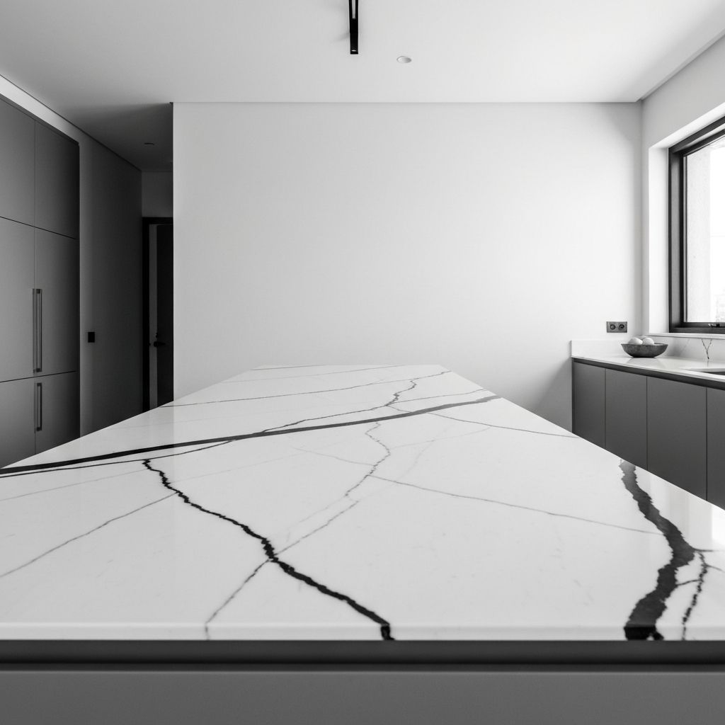 Bancada de cozinha em mármore branco da Marmo e Design